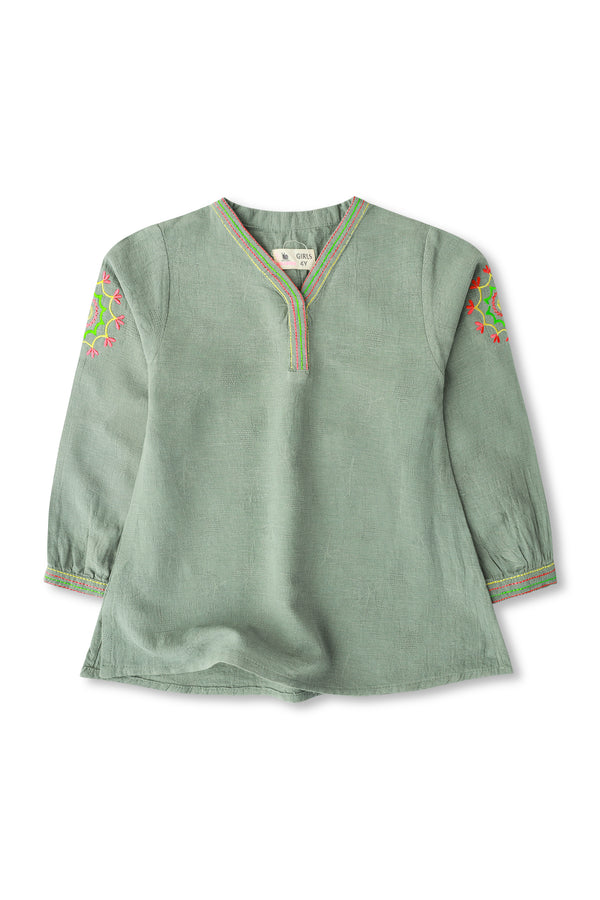 Girls Grey Embroidered Top