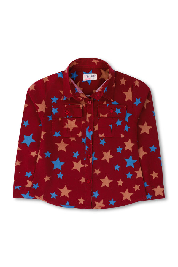 Girls Maroon Stars Printed Top