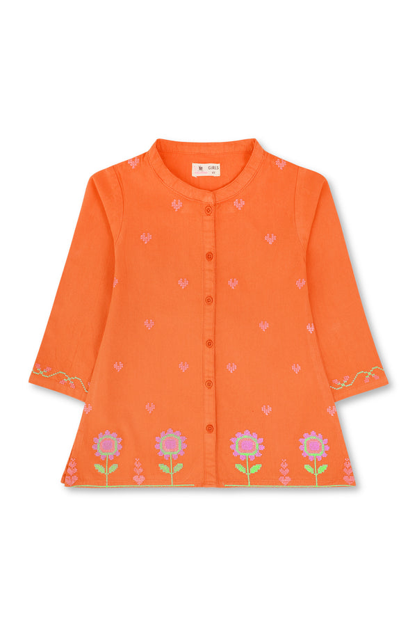 Orange Embroidered Top