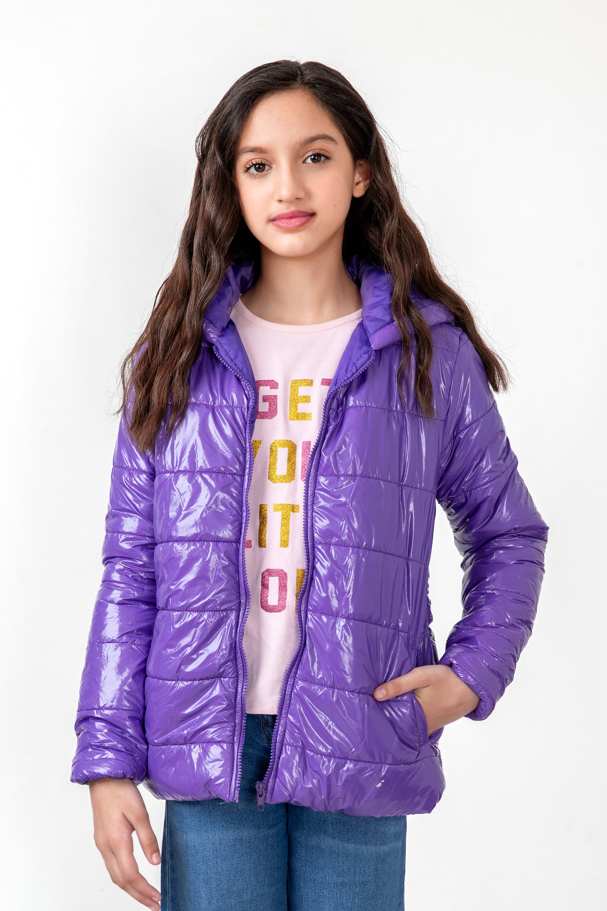 Girls purple top puffer coat