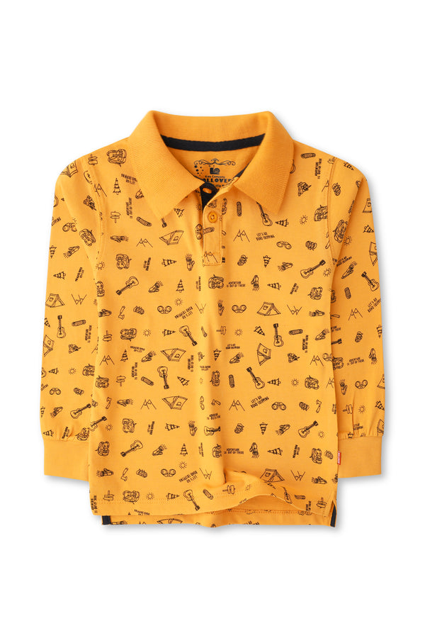 Boys Mustard Printed Polo Shirt