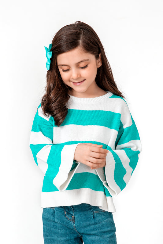 Girls Mint & White Boxy Sweater