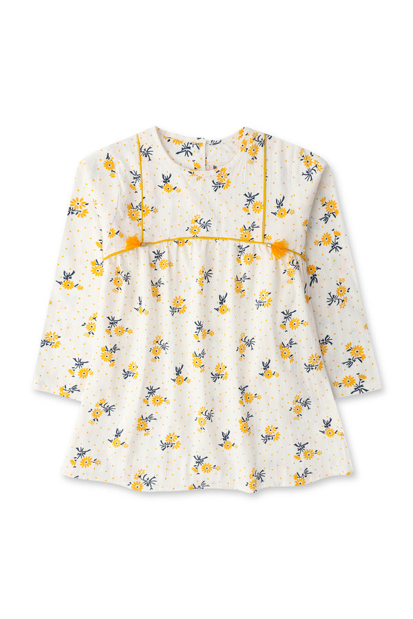 Girls White & Yellow Printed Top