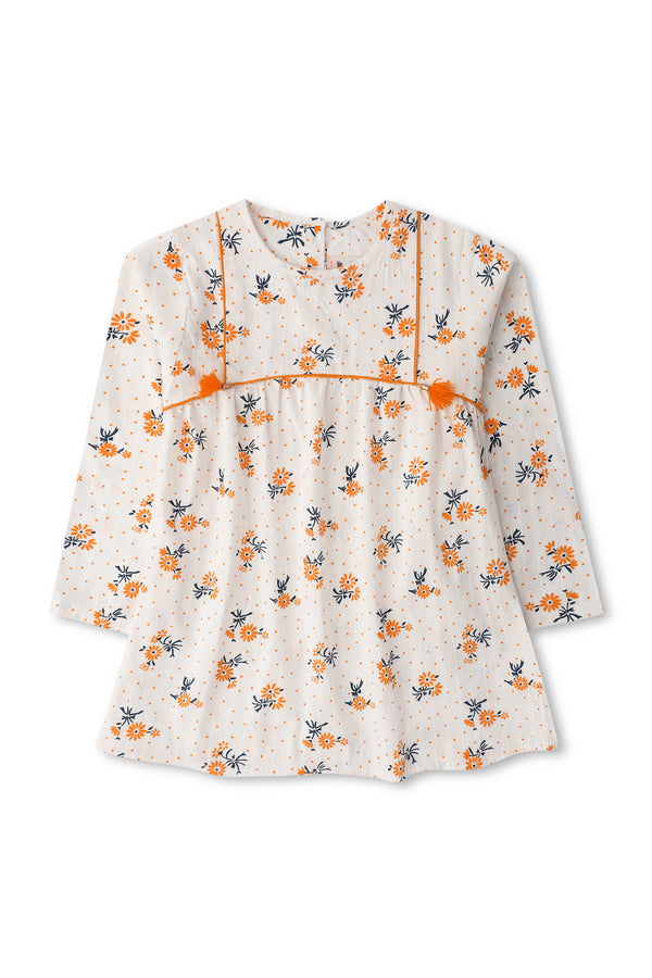 Girls White & Orange Printed Top