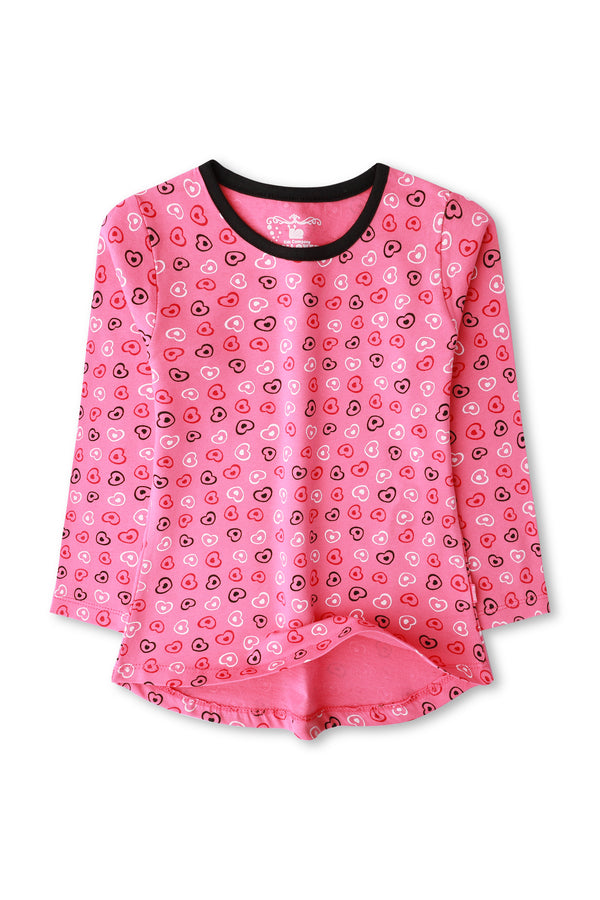 Girls Pink All-over Hearts Print T-Shirt