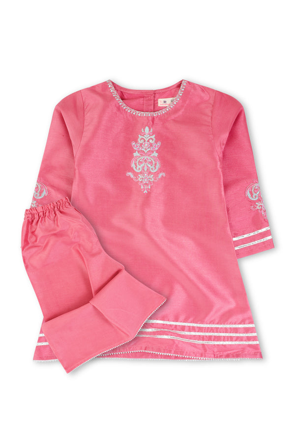 Girls Pink Fancy Embroidered Set (2Pc)