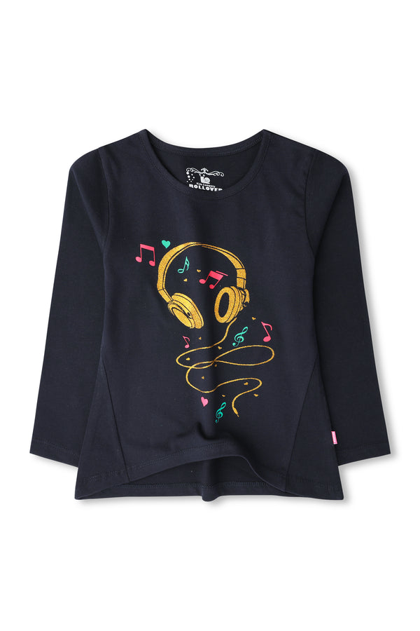 Girls Navy Blue Glitter T-shirt