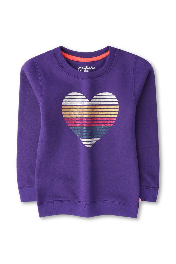 Girls Purple Glitter Graphic Sweatshirt