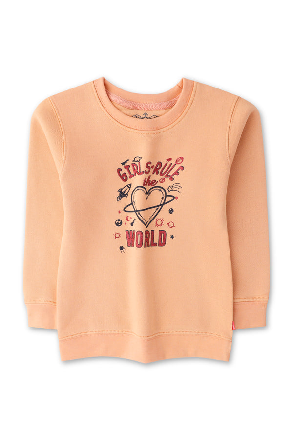 Girls Peach Printed Sweatshirt