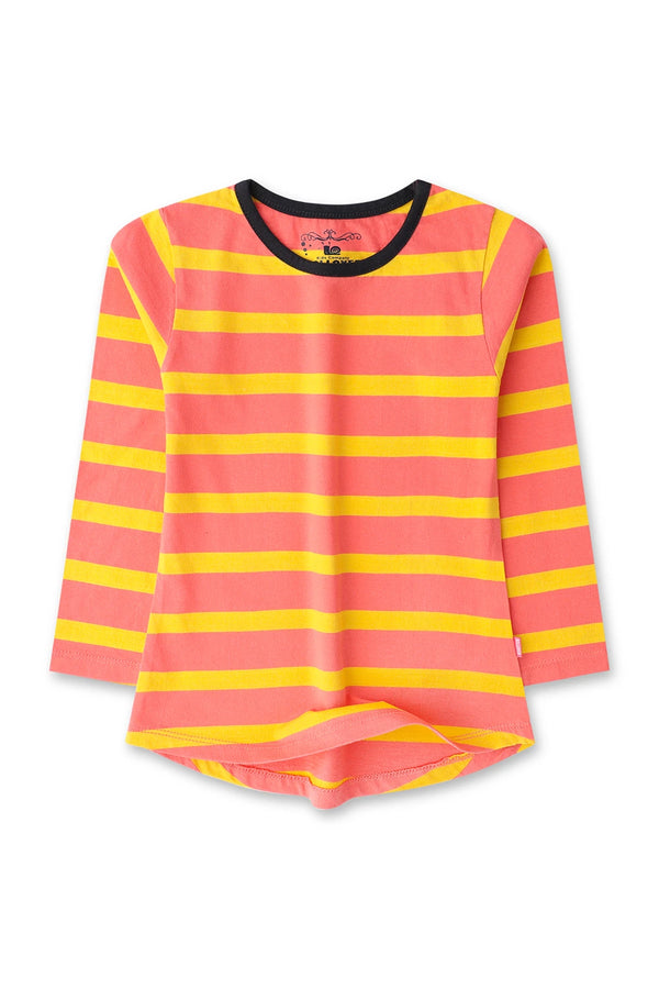 Girls Yellow & Peach Stripes Shirt