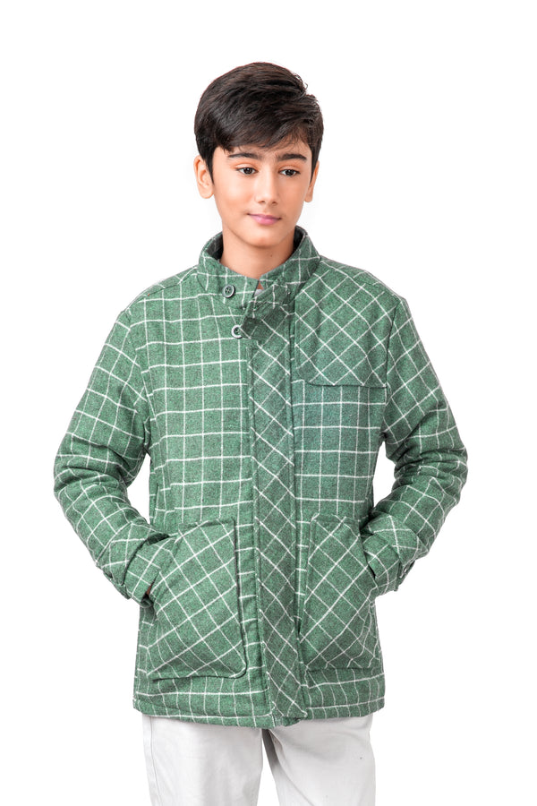 Boys Green Check Coat