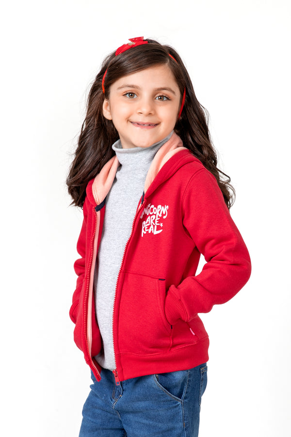 Girls Red Fleece Hoodie