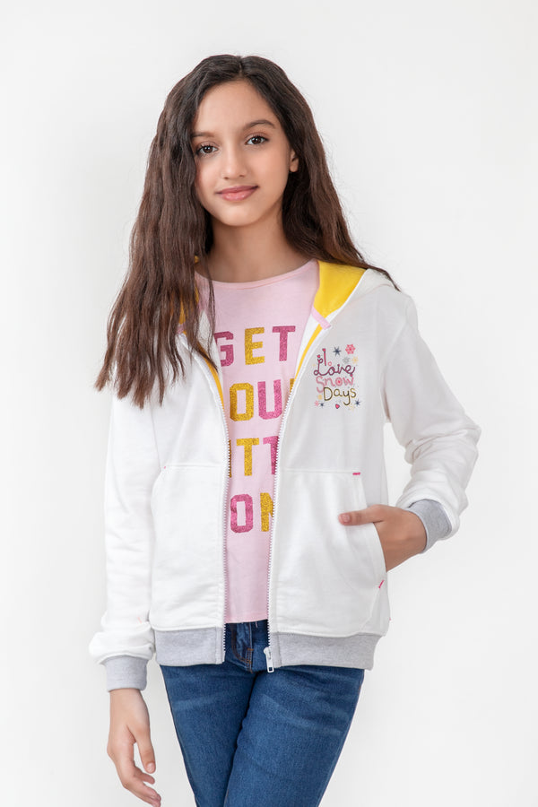 Girls White Terry Hoodie