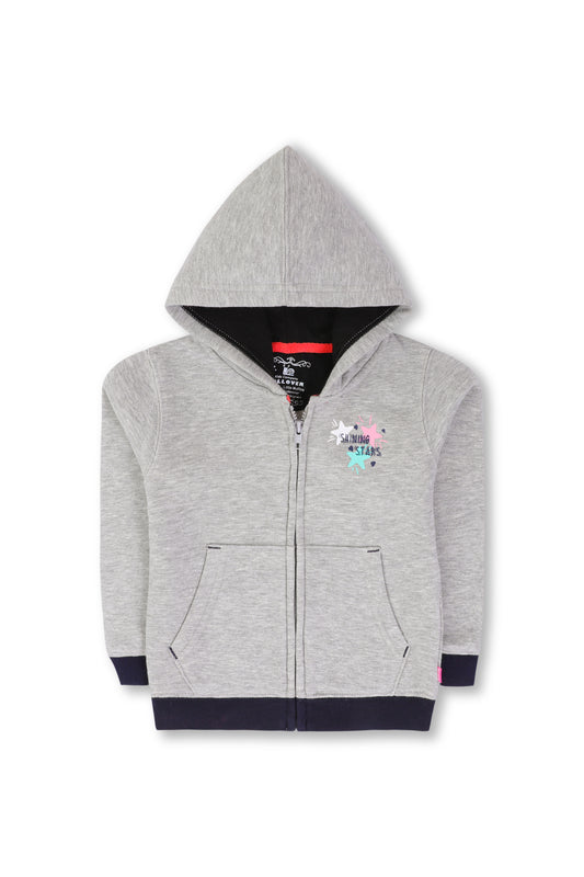 Girls Grey Graphic Fleece Hoodie