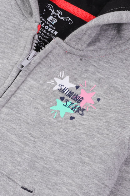 Girls Grey Graphic Fleece Hoodie