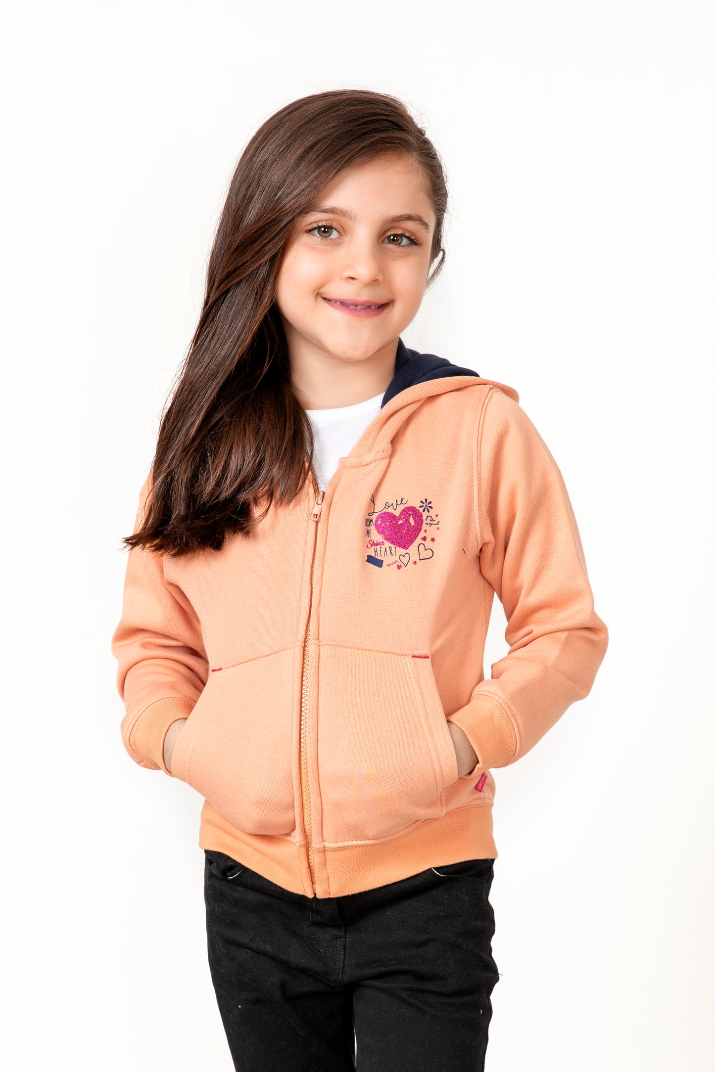 Girls Peach Fleece Hoodie