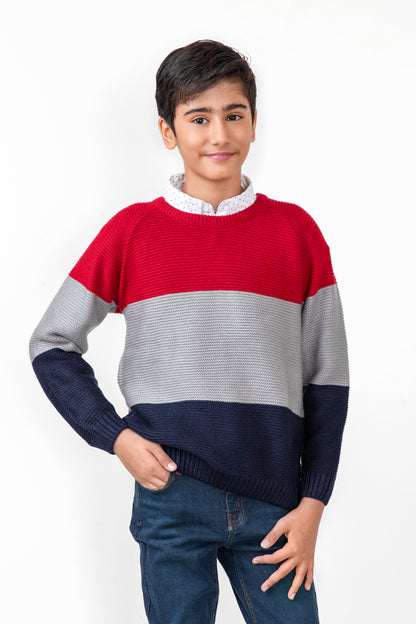 Boys Red Colourblock Sweater