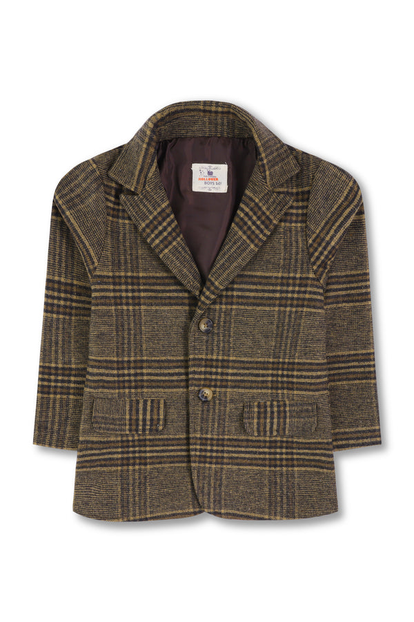 Boys Checkered Coffee Brown Felt Coat