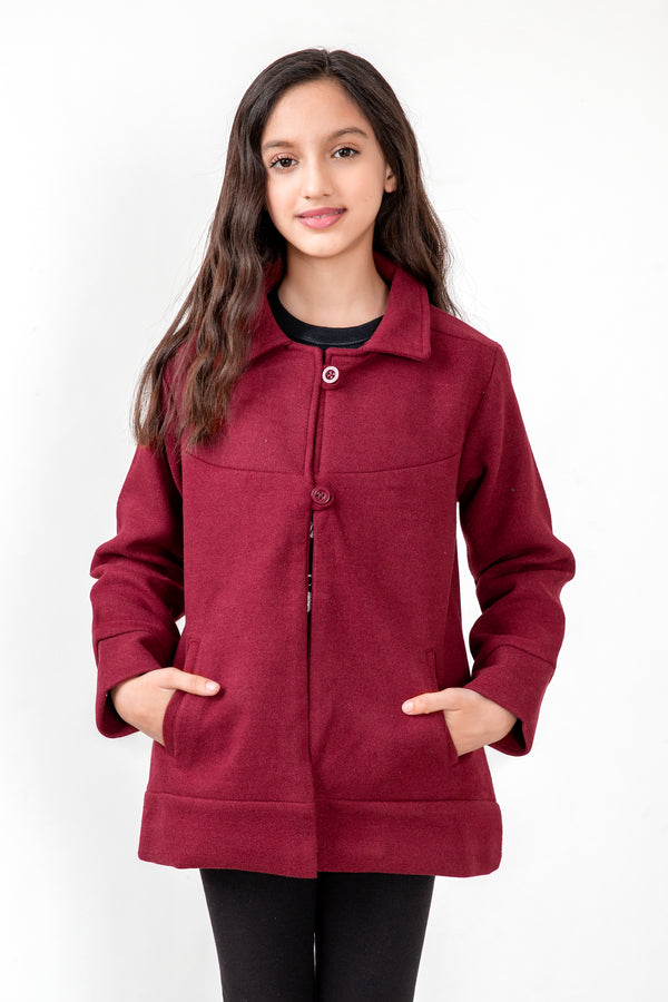 Girls Burgundy Felt Coat