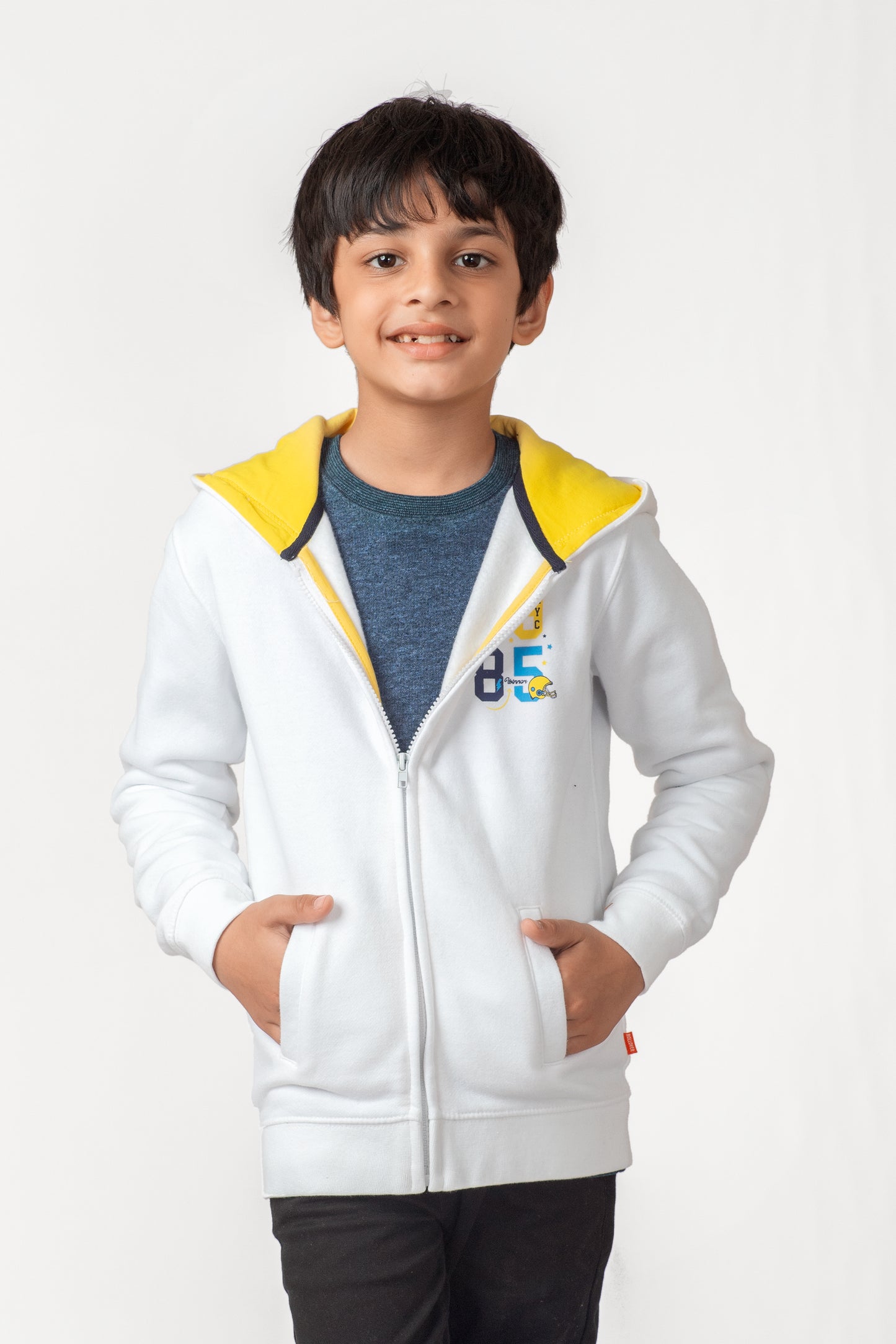 Boys Atheletic White Fleece Hoodie