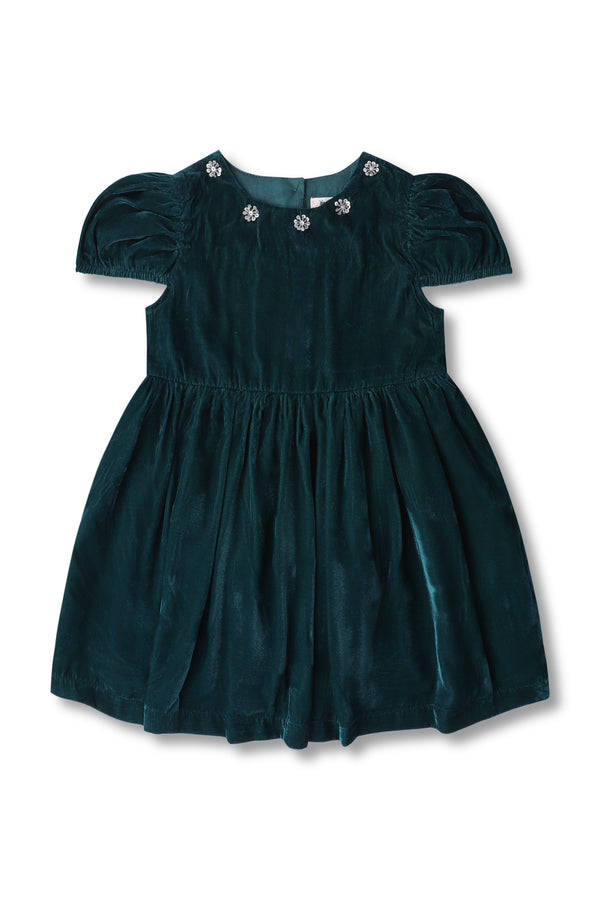 Girls Green Velvet Dress