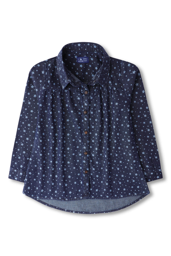 Starry Denim Button-Down Top