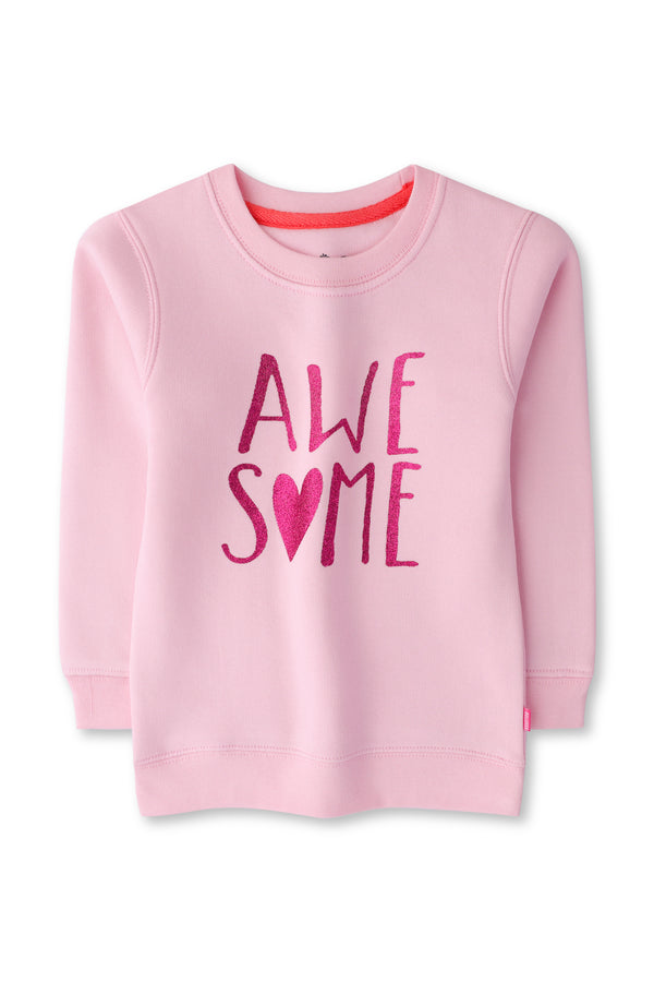 Girls Pink Fleece Graphic Sweatshirt