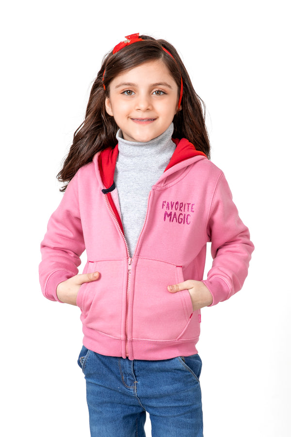 Girls Dark Pink Fleece Hoodie