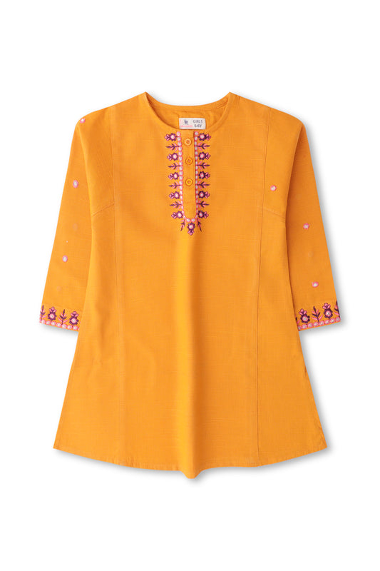 Mustard Embroidered Khaddar Top