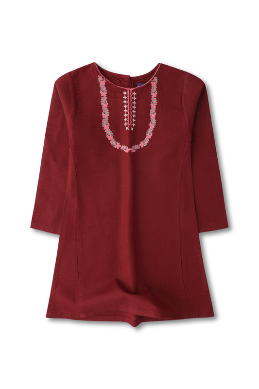 Maroon Embroidered Khaddar Top