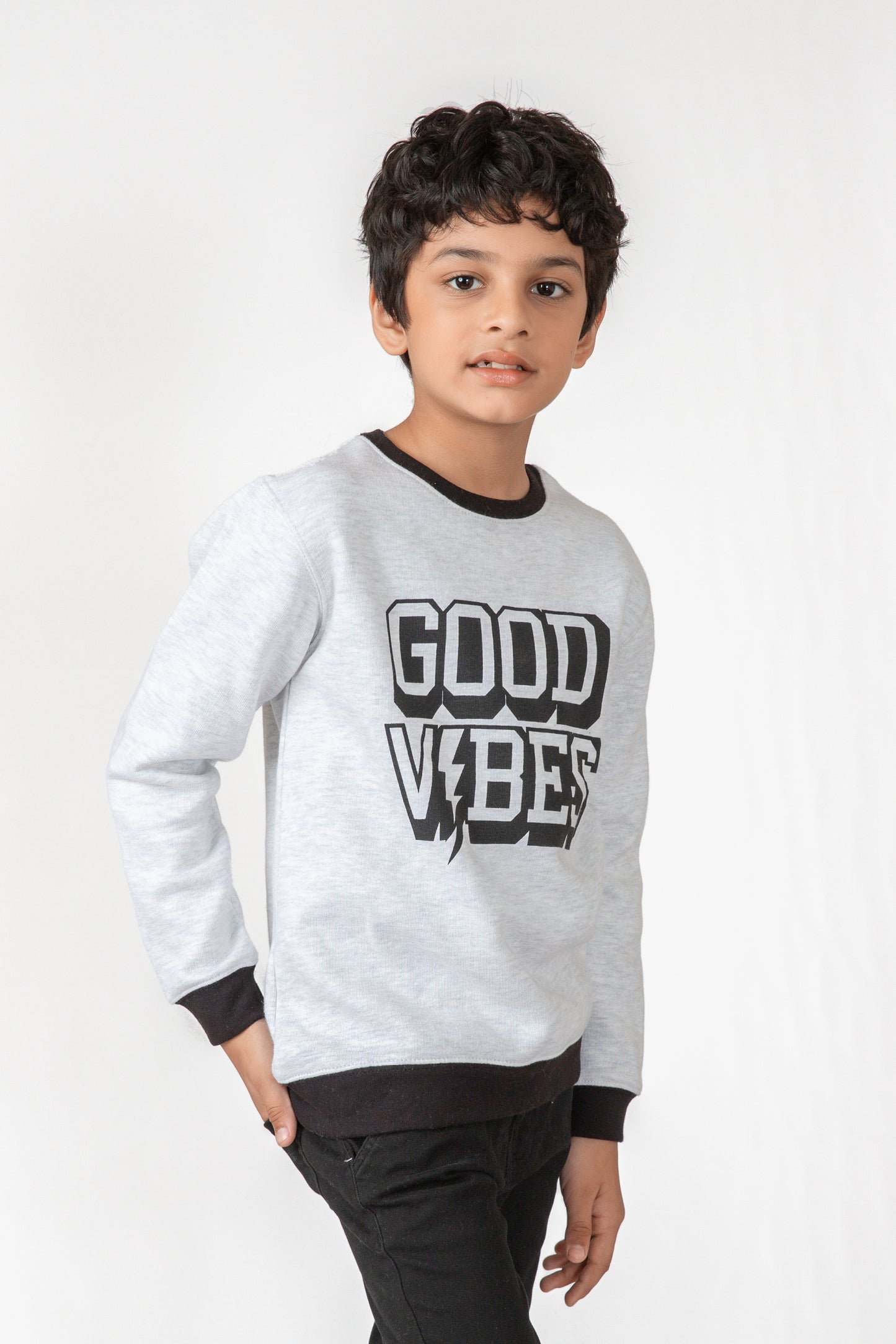 Boys Oatmeal White Graphic Fleece Sweatshirt