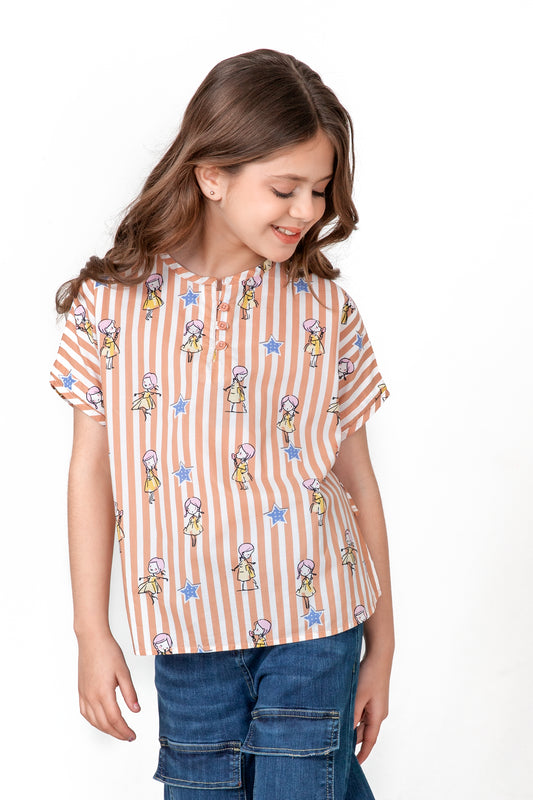 Girls Brown Boxy Shirt