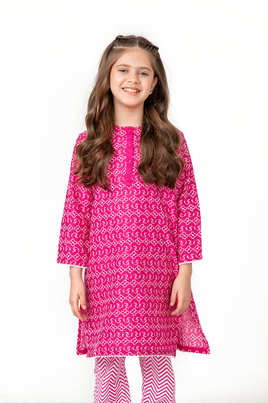 Girls Pink Chickenkaari Shalwar Kameez (2Pc)