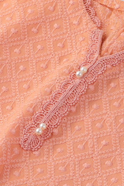 Peach Chikankari Kurta Set