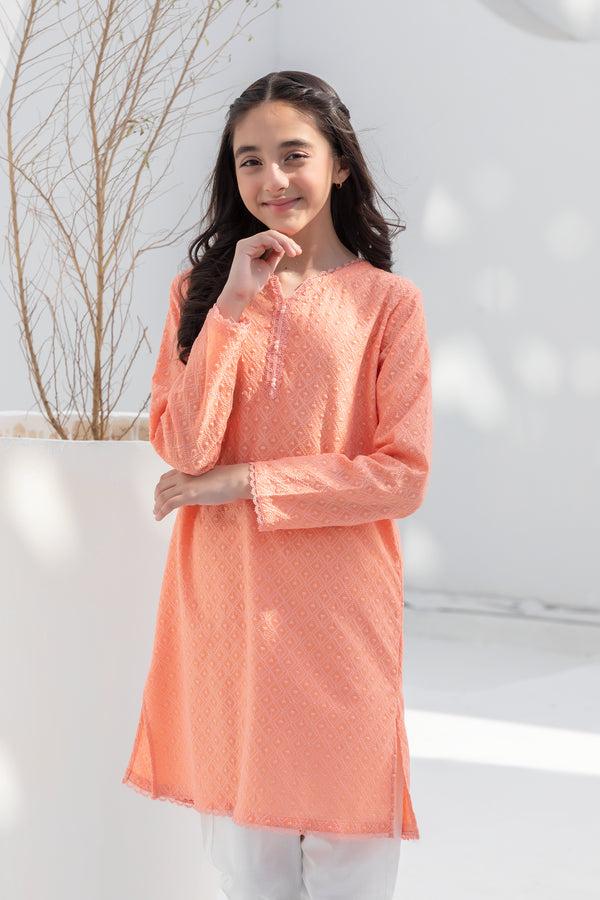 Peach Chikankari Kurta Set