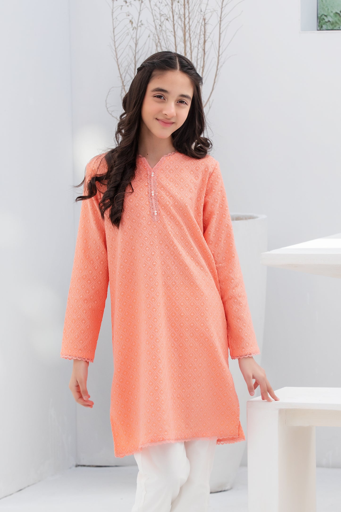 Peach Chikankari Kurta Set