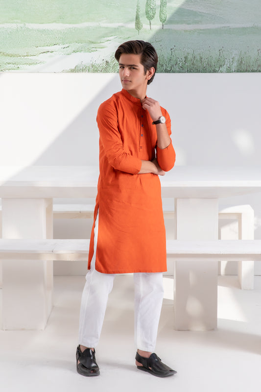 Self-Fabric Rust Kurta