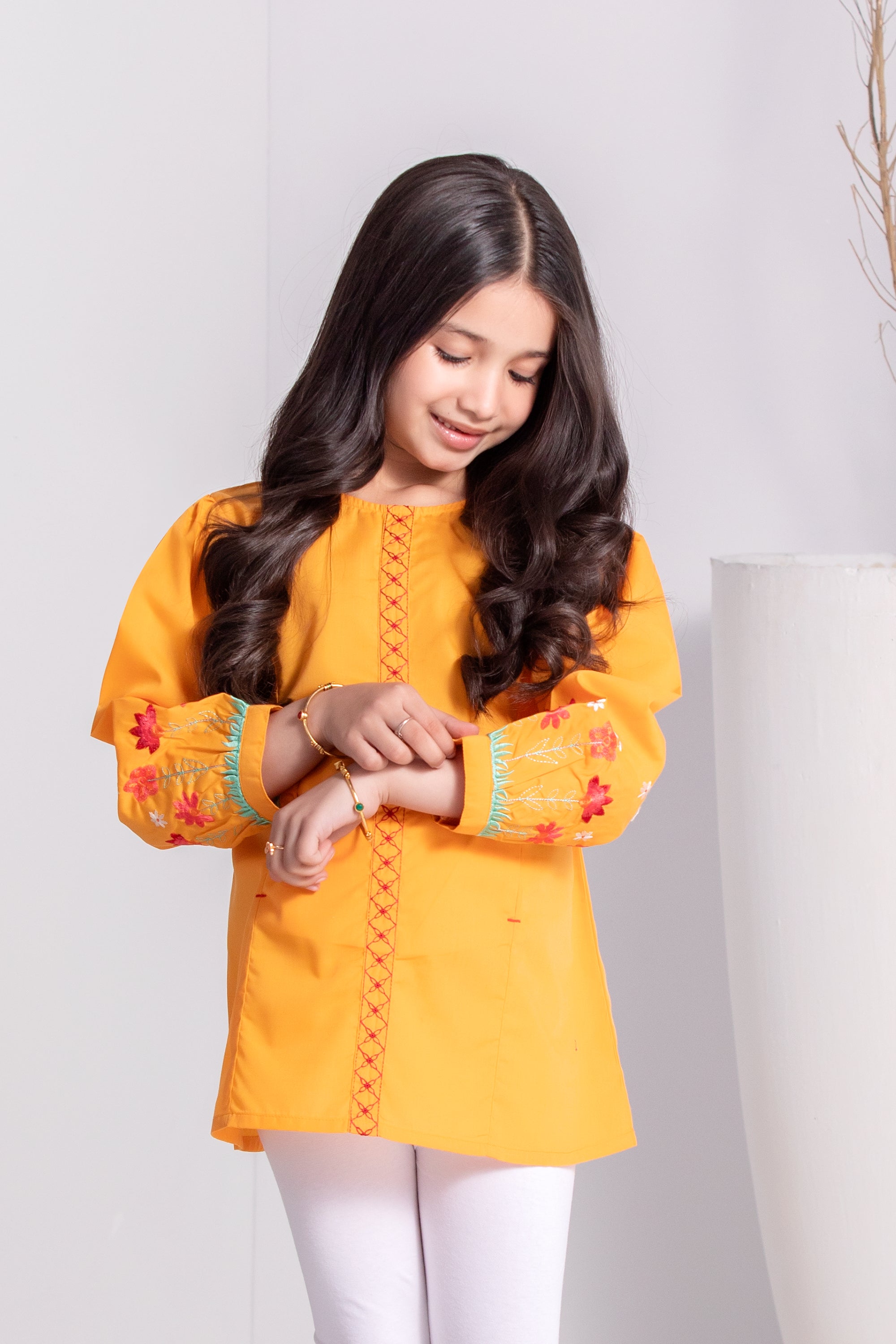 Girls Mustard Embroidered Top