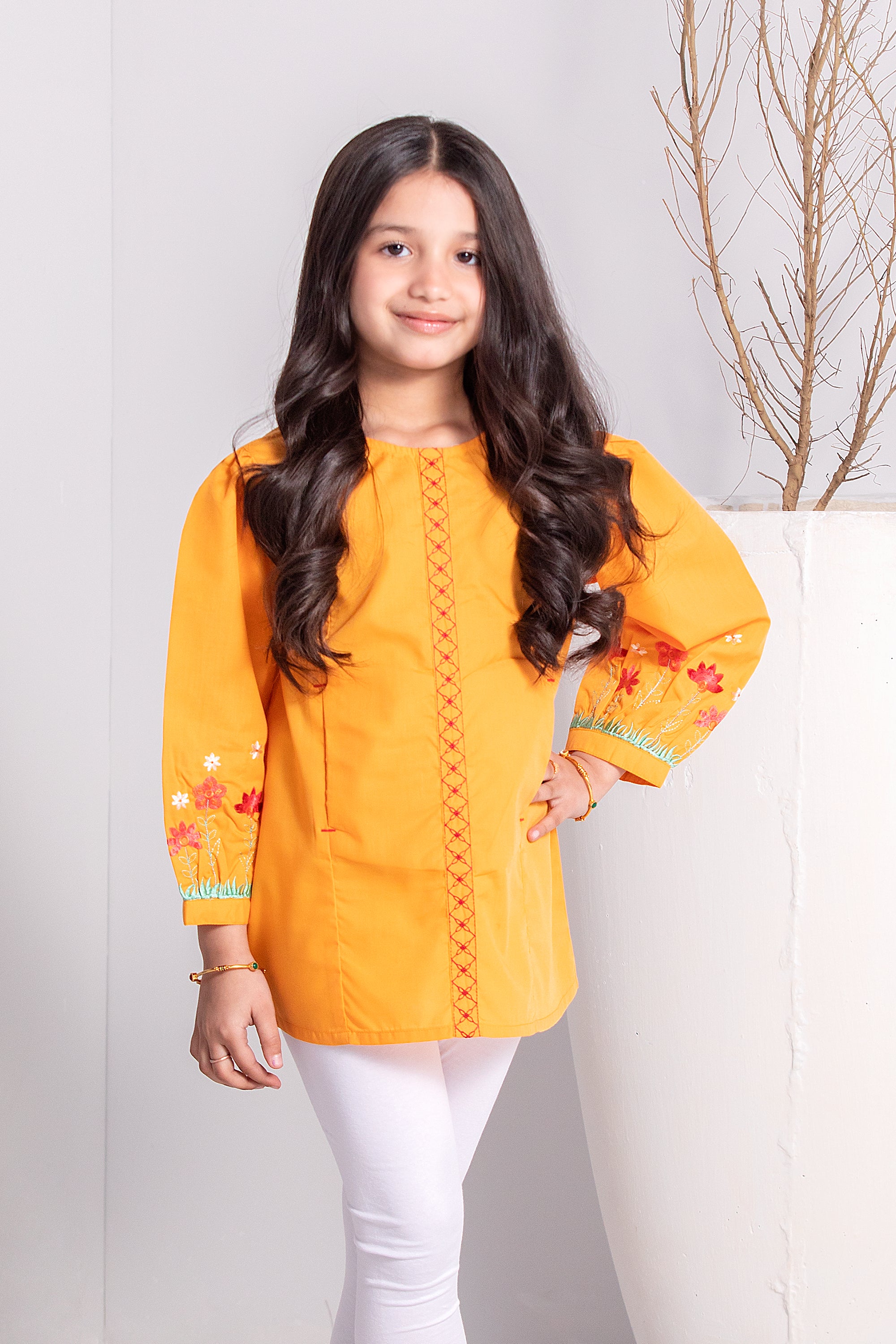 Girls Mustard Embroidered Top