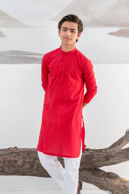 Boys Red Cotton Kurta