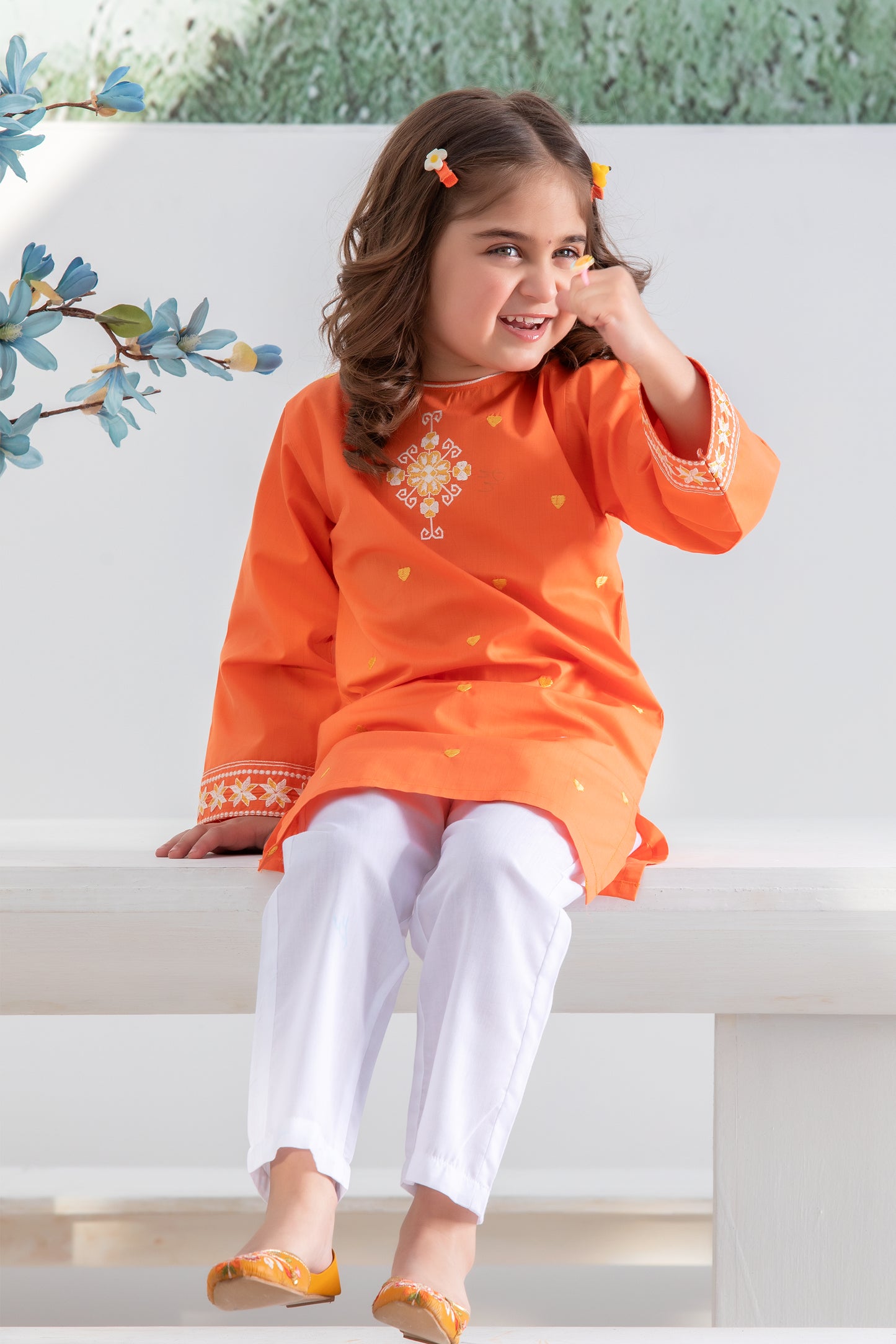 Girls Orange Kurta Set