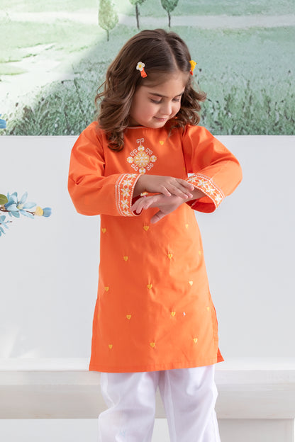 Girls Orange Kurta Set