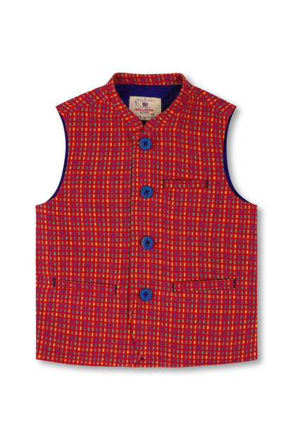 Red Jamawar Waistcoat