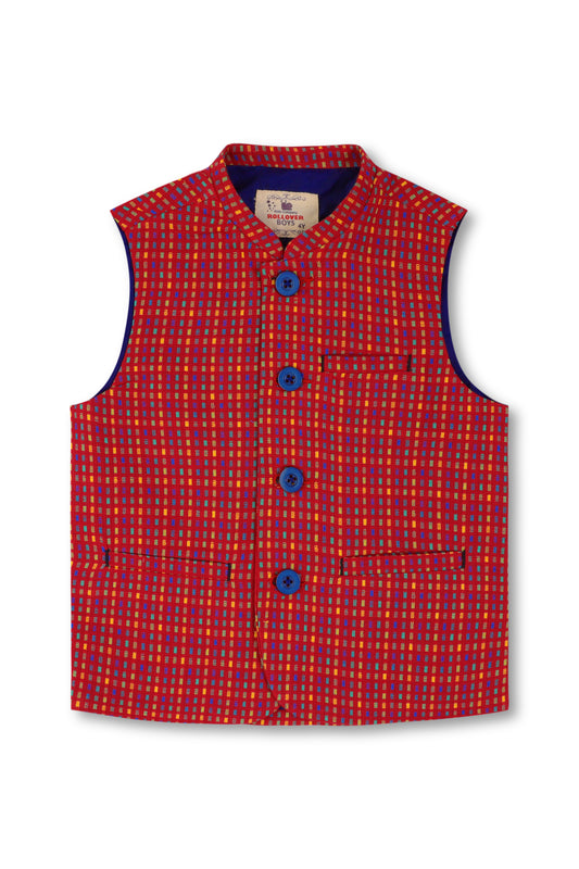 Red Jamawar Waistcoat