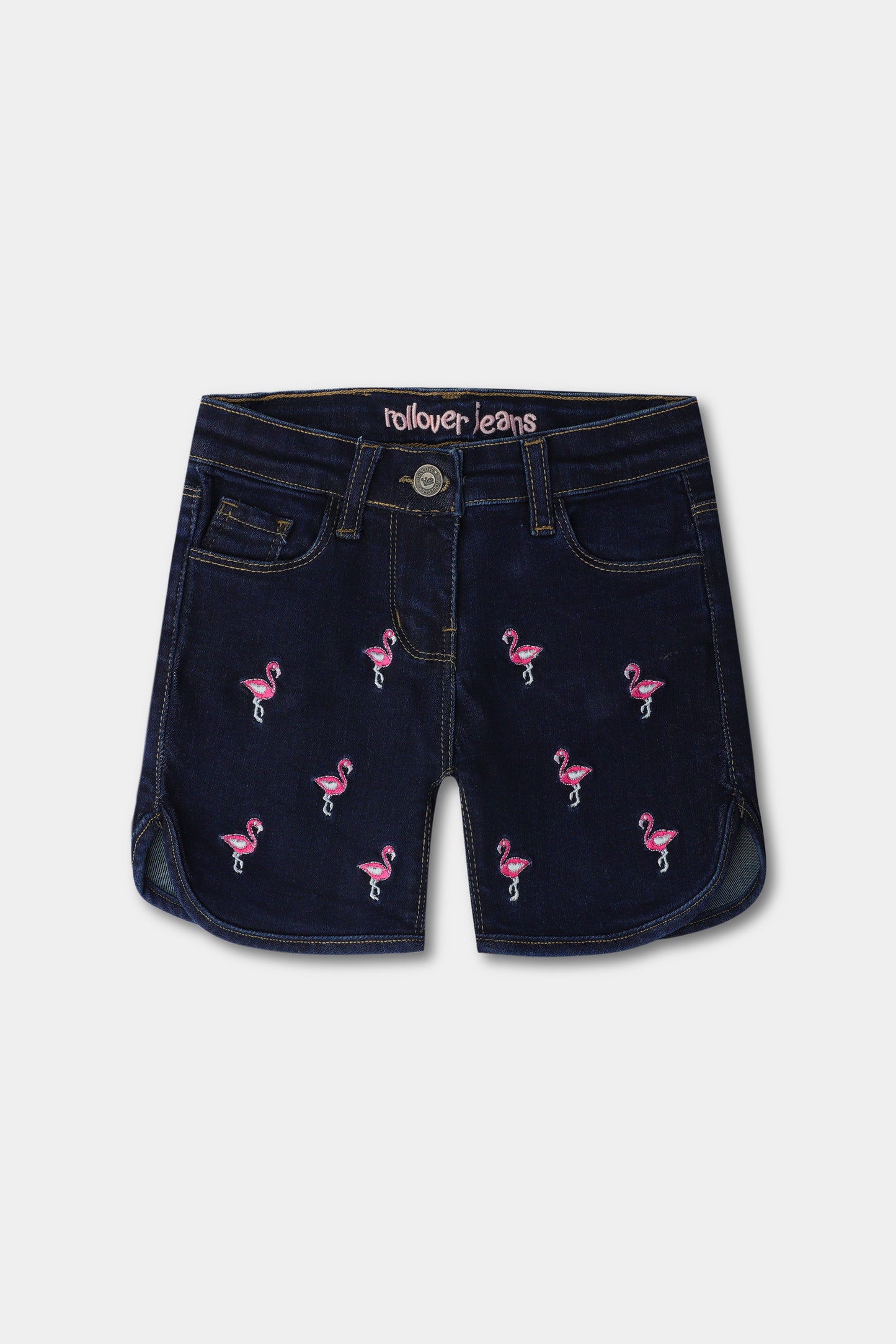 Flamingo Embroidered Denim Shorts