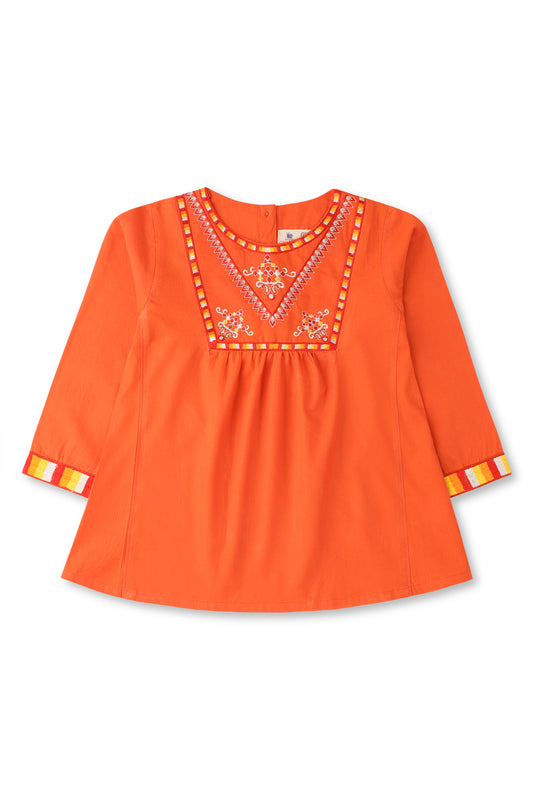 Orange Embroidered Top