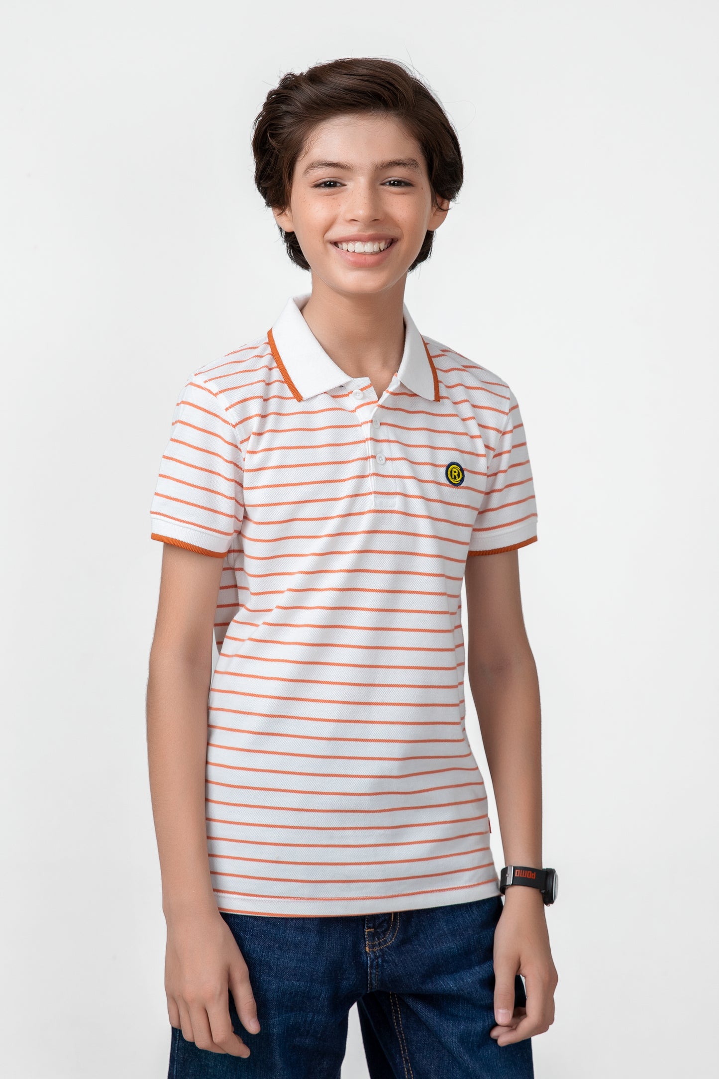 White & Orange Yarn-Dyed Polo