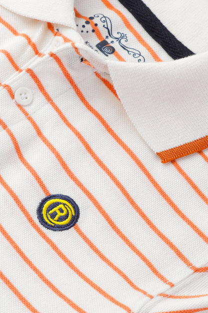 White & Orange Yarn-Dyed Polo