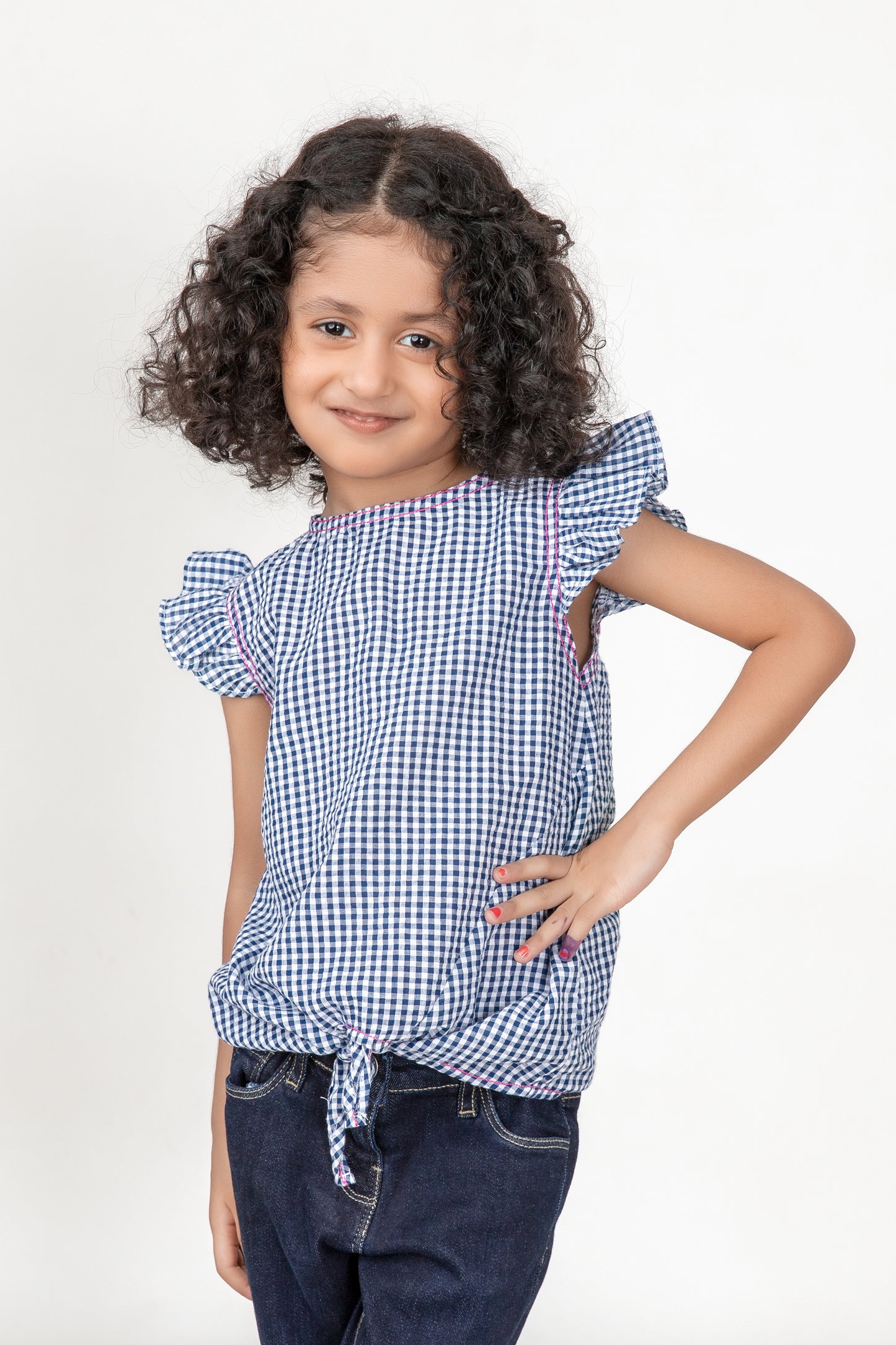 Girls Cotton Check Top