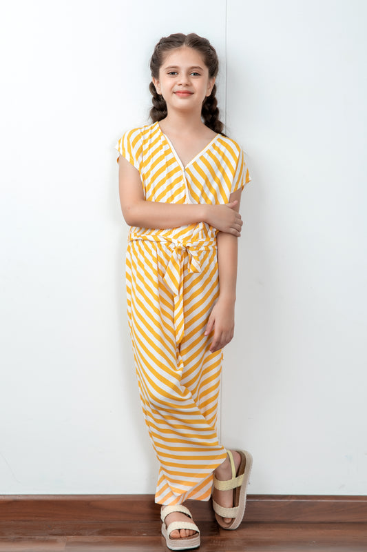 Yellow & White Stripe Chiffon Jumpsuit